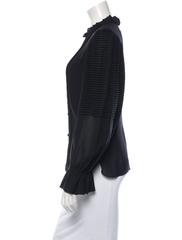 Fendi Black Silk Pleated Long Sleeve Bell Sleeve Victorian Blouse
