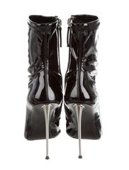 Giuseppe Zanotti Black Patent Peep Toe Silver Heel Stiletto Ankle Booties in Box