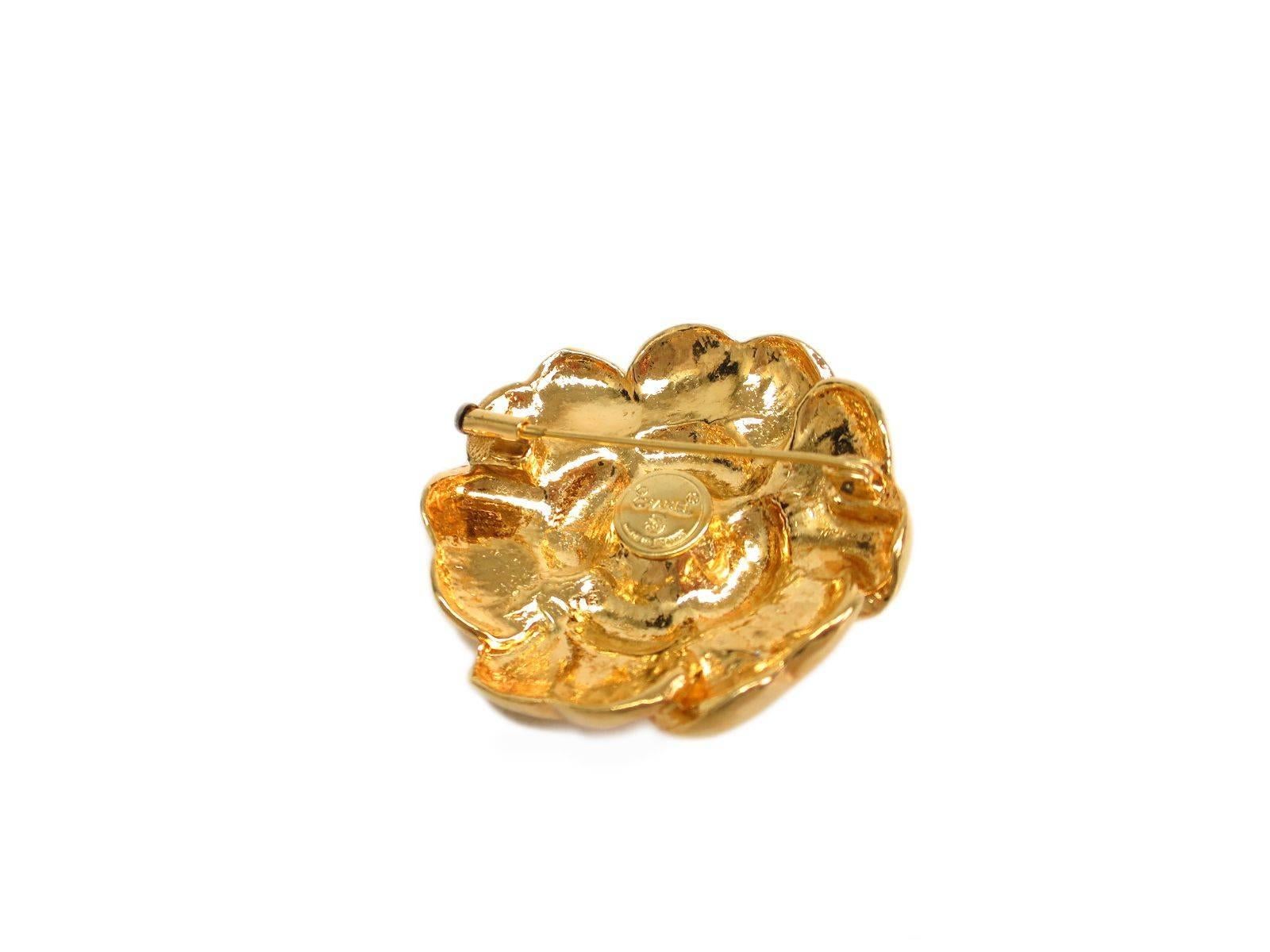 Chanel Gold Metal Camellia Flower Charm Pin Brooch in Box In Good Condition In Chicago, IL