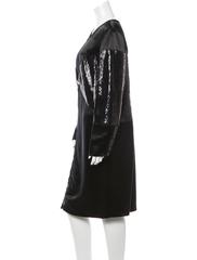 Chanel Black Satin and Sequin Midi Mid Length Long Sleeve Cocktail Gown Dress