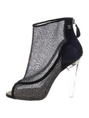 Chanel Mesh and Glitter Embellished Peep Toe Lucite Heels Ankle Boots Booties