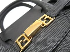 Fendi Black Epi Leather Gold Hardware Top Handle Satchel Crossbody Shoulder Bag