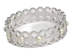 Louis Vuitton Silver Palladium Pearl Lattice Cuff Bangle Bracelet