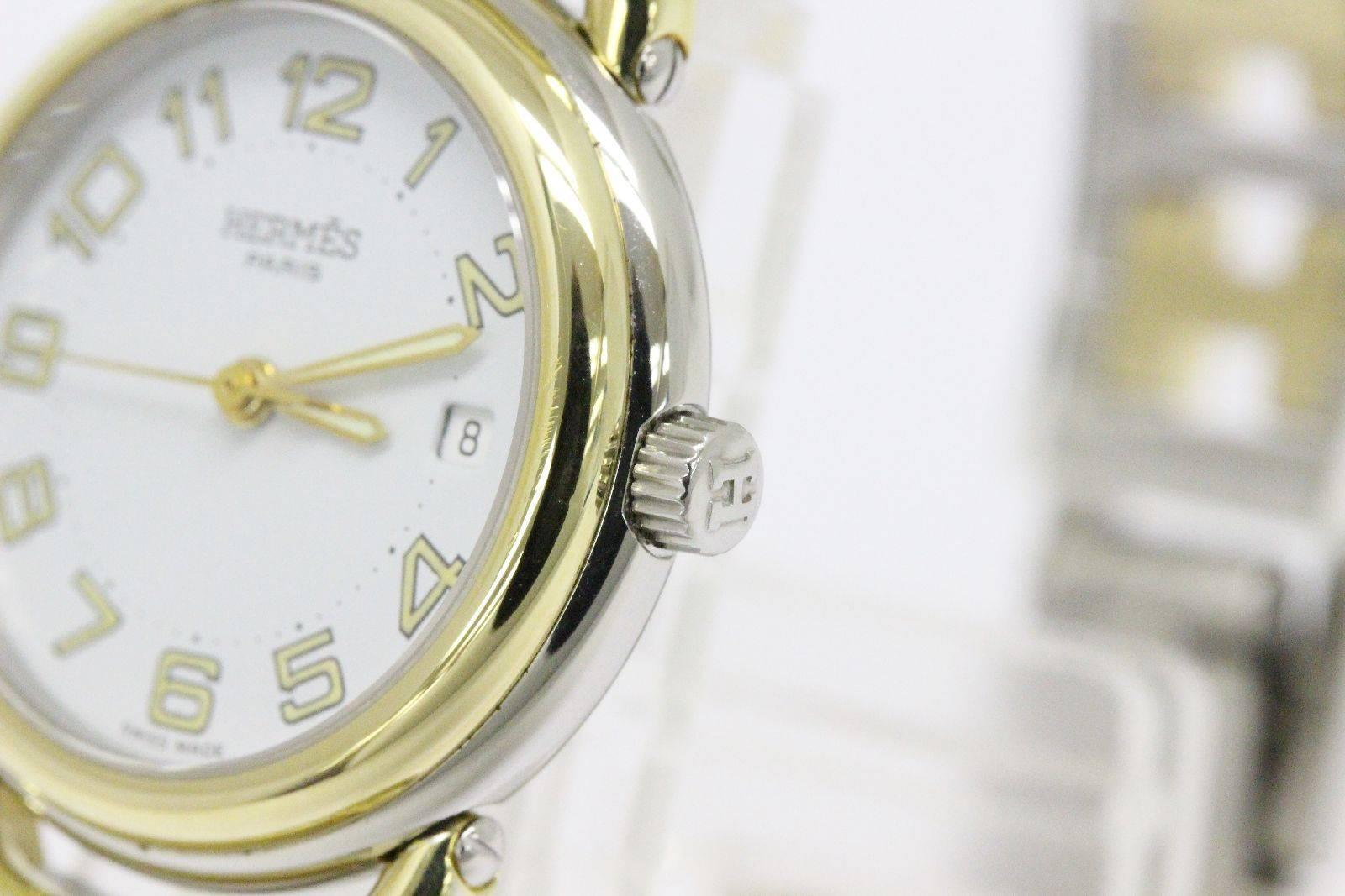 Hermes Two Tone Stainless Steel Chain Link H Wrist Watch In Excellent Condition In Chicago, IL