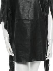 Saint Laurent Black Lambskin Leather Fringe Sleeve Plunge Back Cocktail Dress