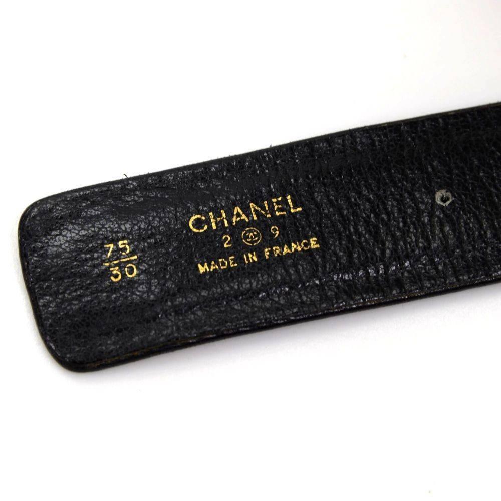 Chanel Vintage Black Lambskin Leather Gold Chain Medallion Charm Waist Belt  1