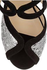 Jimmy Choo Black Suede Silver Sequin Embellished Cut Out Strappy Heels Shoes