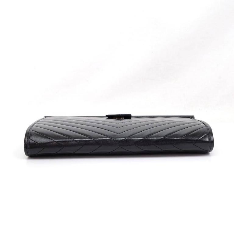 Yves Saint Laurent (YSL) Black Quilted Chevron Leather Envelope Flap Clutch Bag at 1stdibs