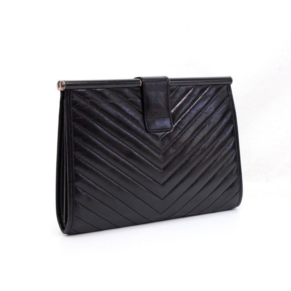 Yves Saint Laurent (YSL) Black Quilted Chevron Leather Envelope ...  