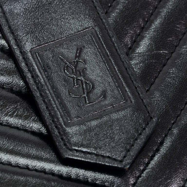 Yves Saint Laurent (YSL) Black Quilted Chevron Leather Envelope Flap ...
