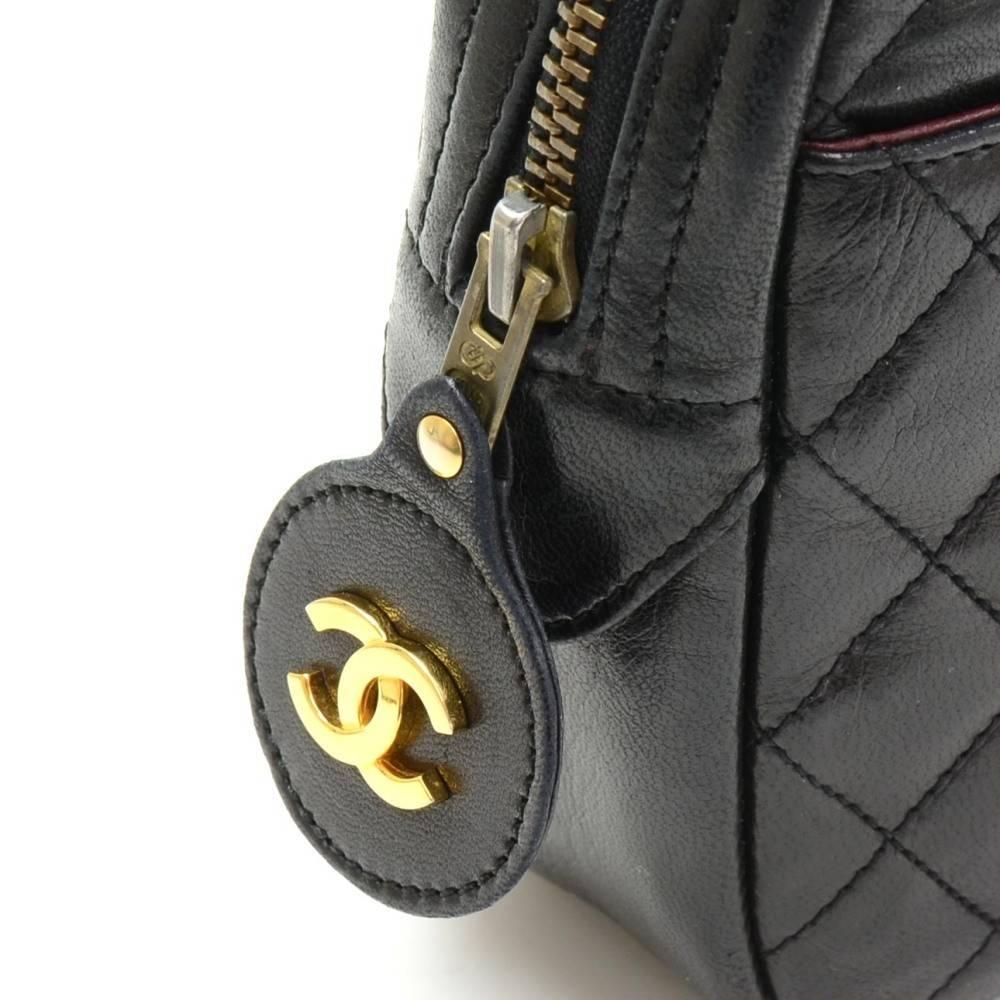 Women's Chanel Vintage Black Quilted Lambskin Gold Chain Hardware Camera Shoulder Bag