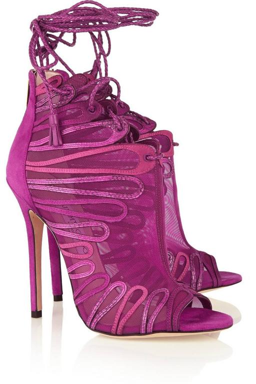 Jimmy Choo NEW Fuchsia Pink Mesh Suede Lace Up Sandals High Heels ...