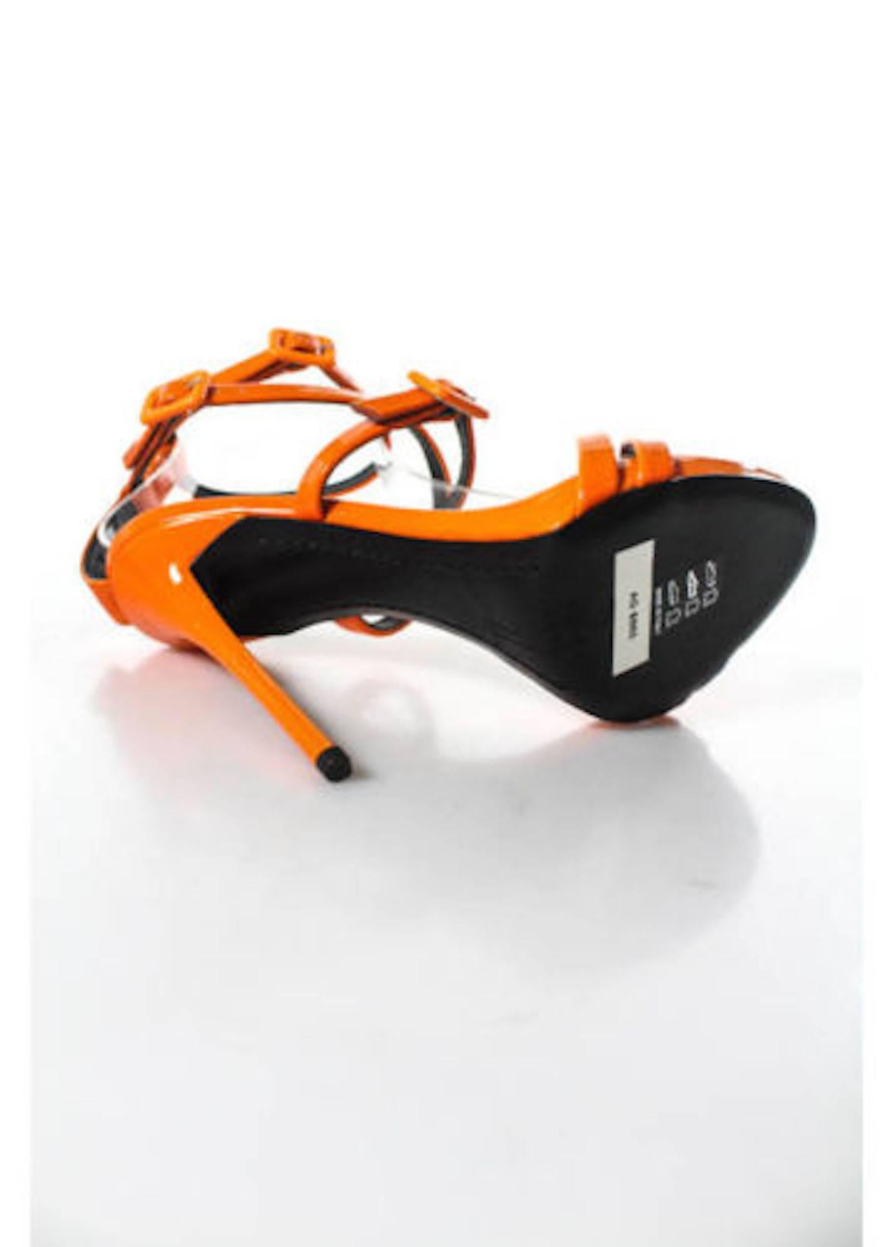 Giuseppe Zanotti Brand New Orange Patent Leather Strappy Sandals High Heels 1