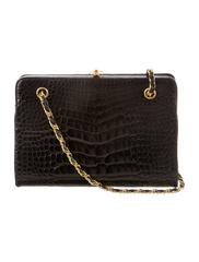 Chanel Rare Black Alligator Leather Gold Chain Flap Evening Cross Shoulder Bag