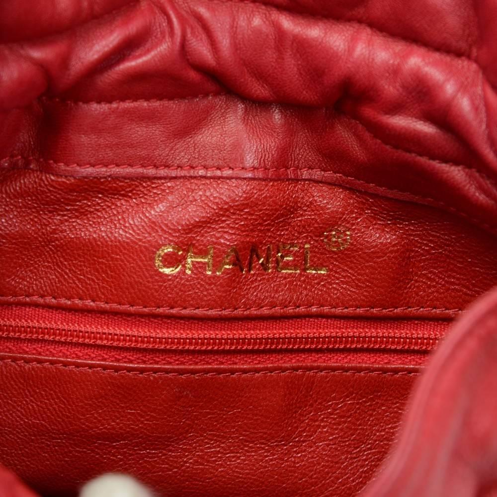 Women's Chanel Rare Vintage Red Leather Satin Gold HW Bucket Evening Shoulder Bag