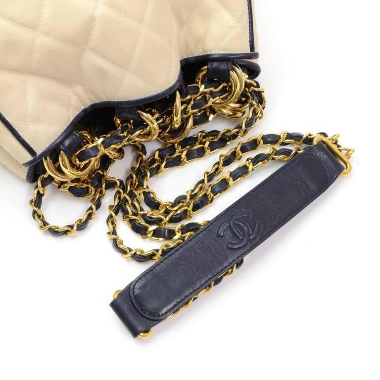 Chanel Vintage Quilted Leather Canvas Cotton Gold HW Bucket Chain ...