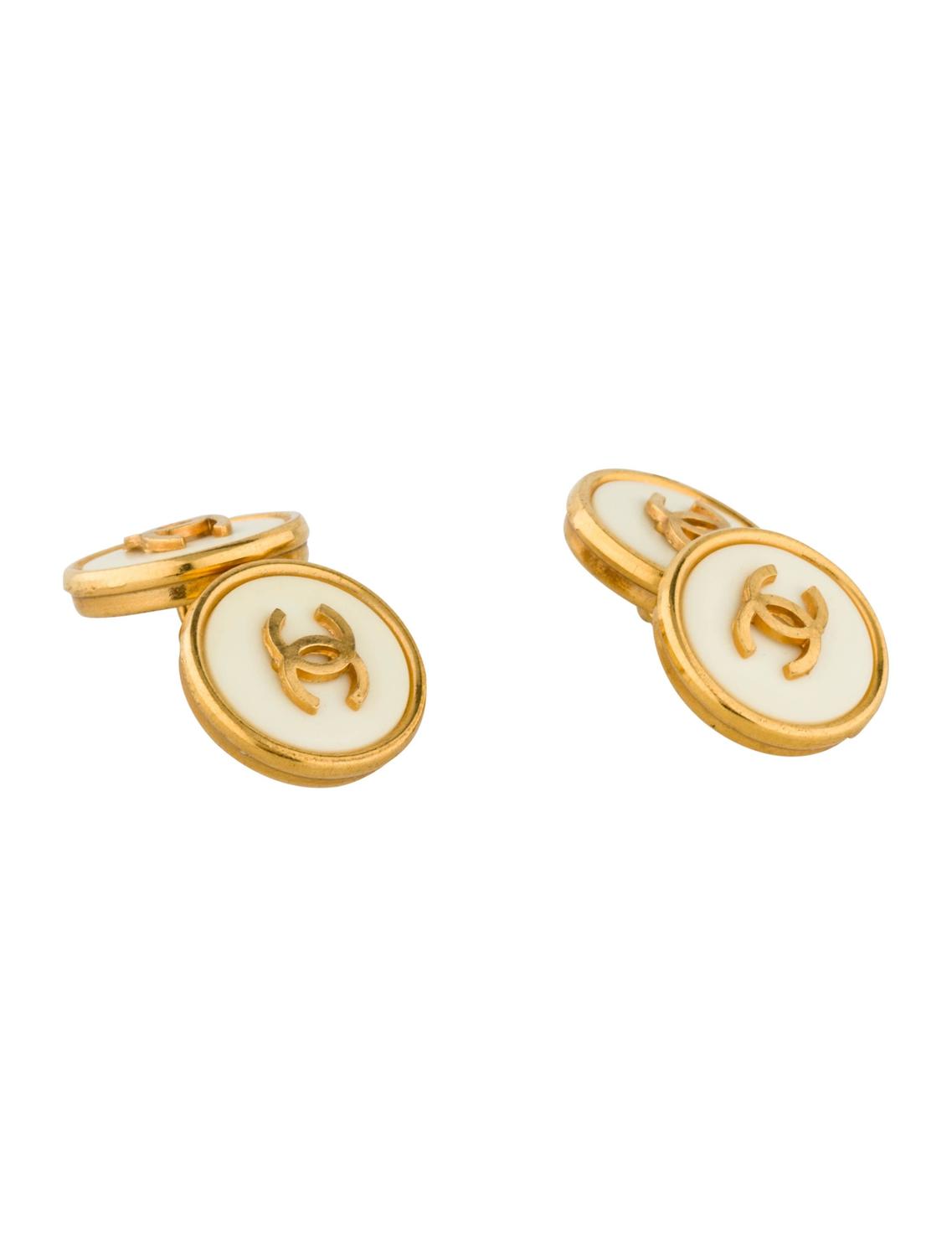 Chanel Vintage Gold Metal White Chain Link CC Logo Charm Men's