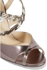 Jimmy Choo Brand New Snake Print Nude Metallic Leather Suede Sandals High Heels