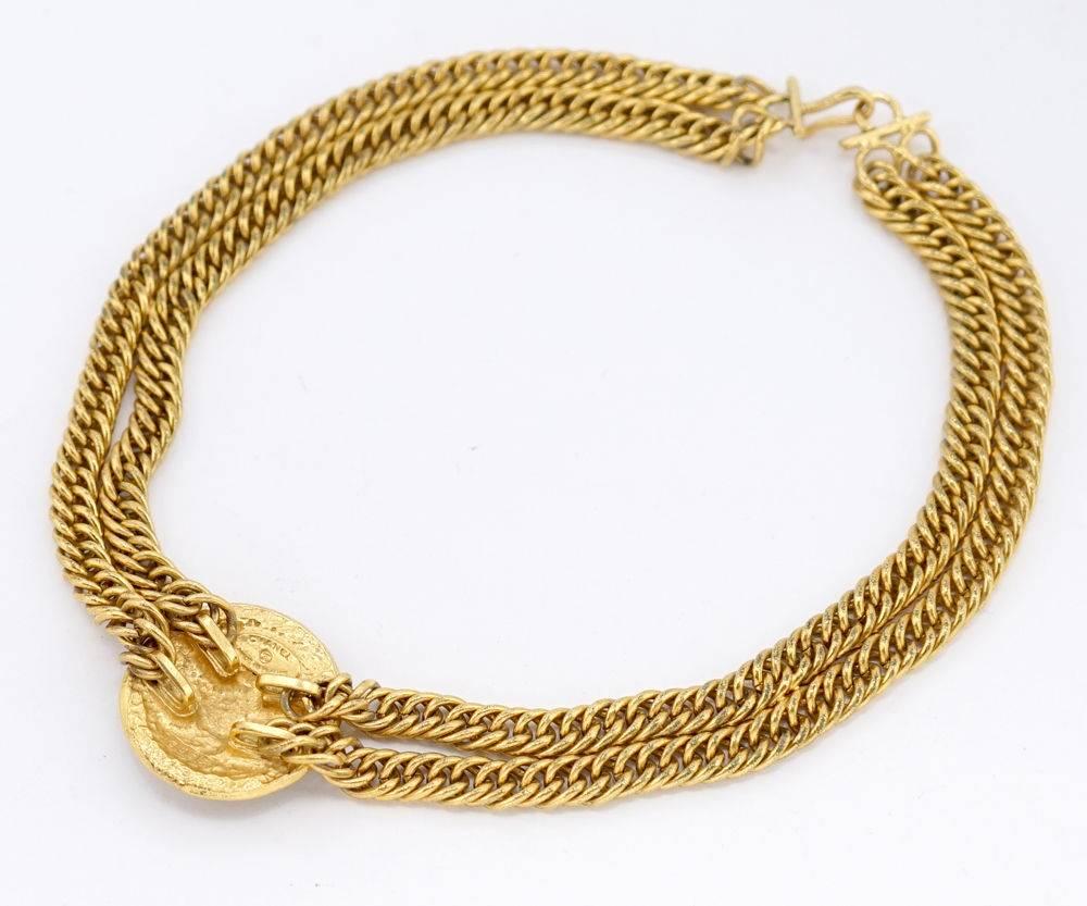 Chanel Vintage Gold Round Medallion CC Chain Link Choker Necklace

Gold tone
Hook closure
Made in France
Length 16.5" 