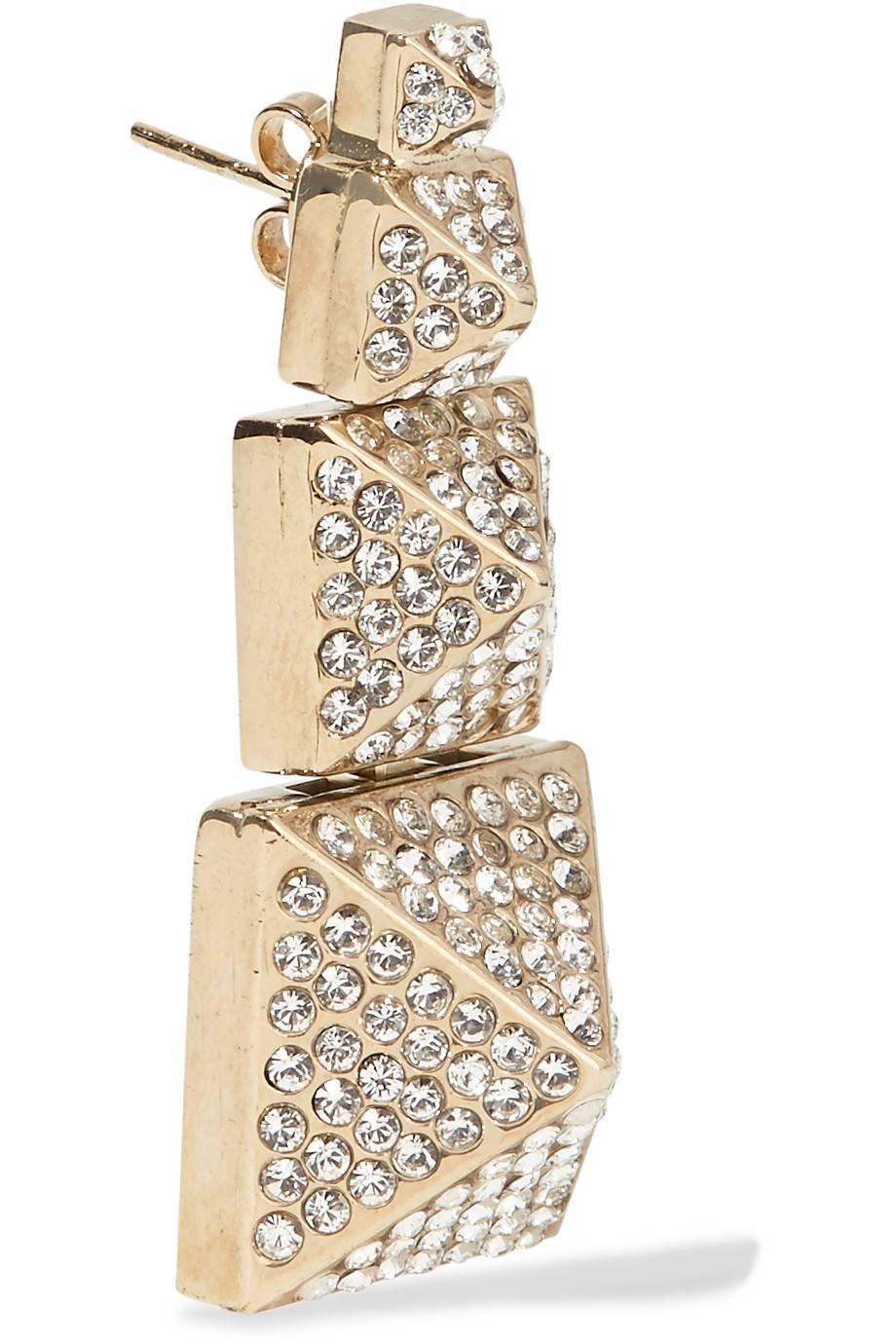 Women's Valentino NEW Gold Crystal Stacked Chandelier Dangle Drop Statement Earrings
