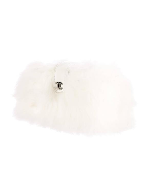 Chanel NEW White Rabbit Fur and Pearl Chain Evening Flap Shoulder Bag in Box