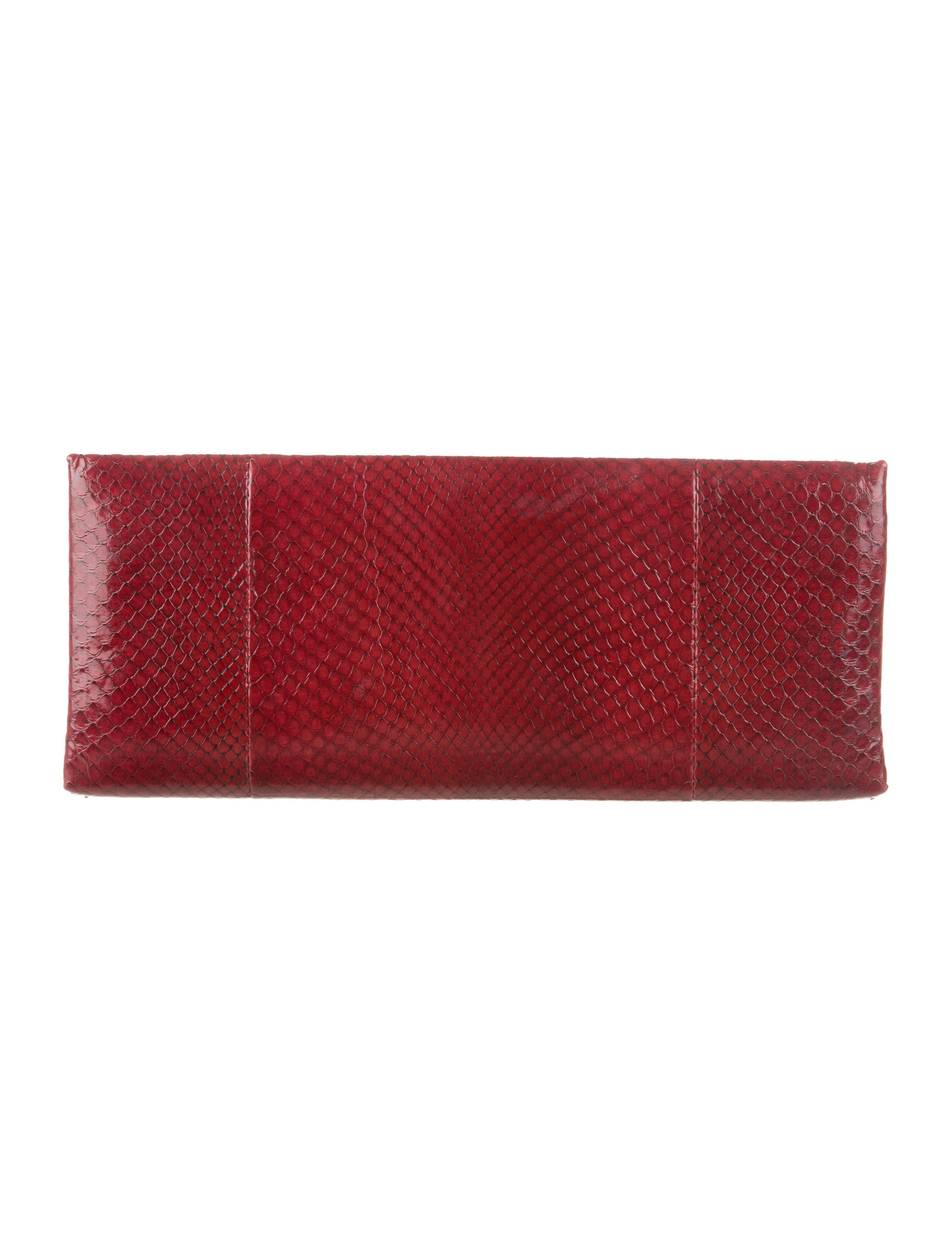 Pink Tom Ford Red Python Leather Gold Snake Hardware Evening Clutch Bag