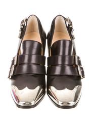 Christian Louboutin NEW Black Leather Mirror Metal Heels Loafers Pumps in Box