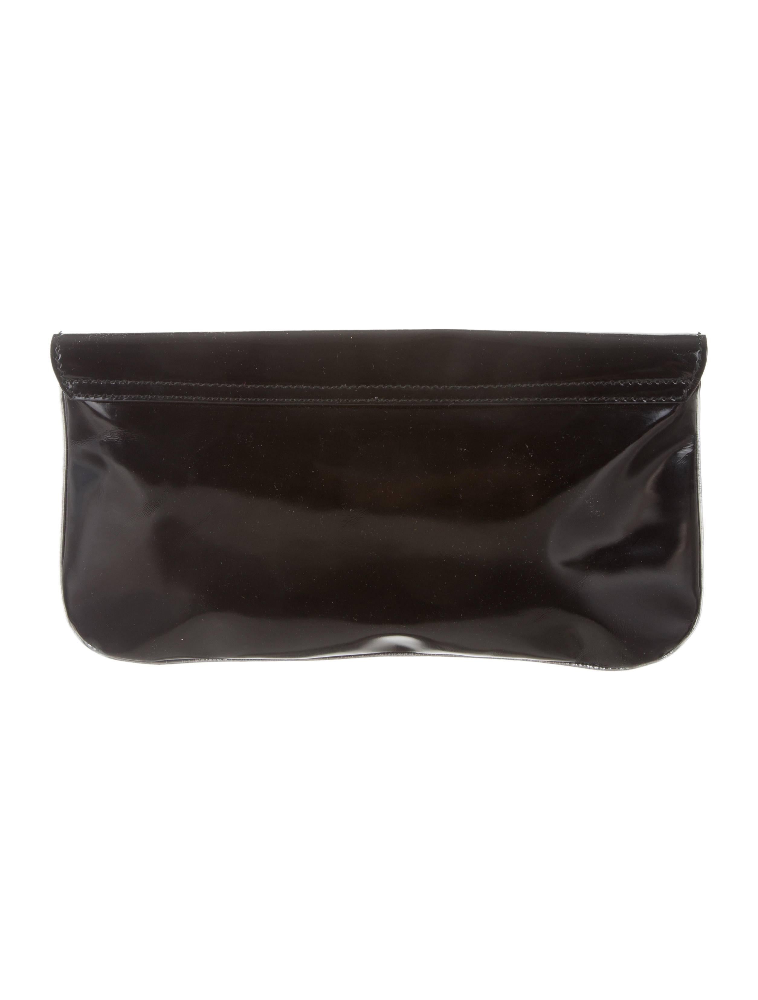 Balenciaga Black Patent Leather Silver Accent Envelope Flap Evening Clutch Bag In Good Condition In Chicago, IL