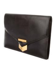 Hermes Vintage Black Box Leather Gold Hardware Envelope Evening Clutch Bag
