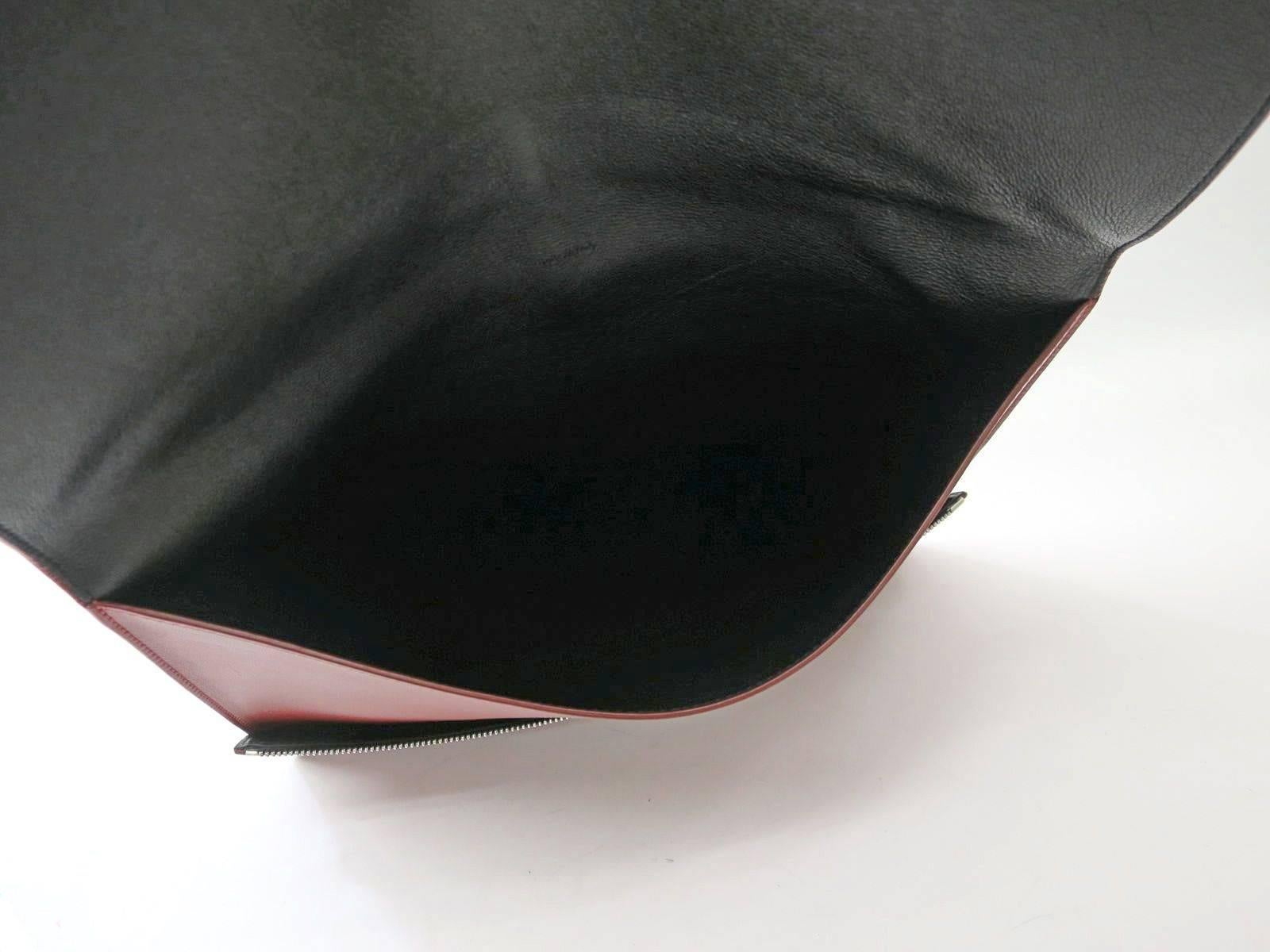 Brown Celine Red Black Leather Zipper Envelope Evening Clutch Bag