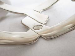 Louis Vuitton Silver Logo LV Charm Bangle Cuff Bracelet in Box