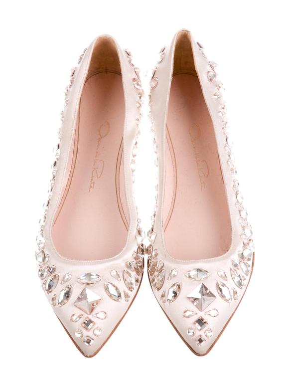 Oscar de la Renta NEW Champagne Satin Beaded Jewel Flats Shoes in Box ...