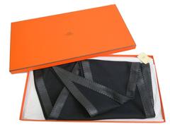 Hermes Black Calfskin Leather Cashmere Wool Blend Cape Stole Shawl in Box