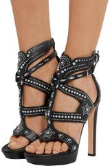 Alexander McQueen NEW Black Leather Silver Studded Platform Sandals High Heels