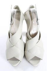 Hermes NEW Off White Leather Criss Cross Block Platform Sandals Wooden Heels