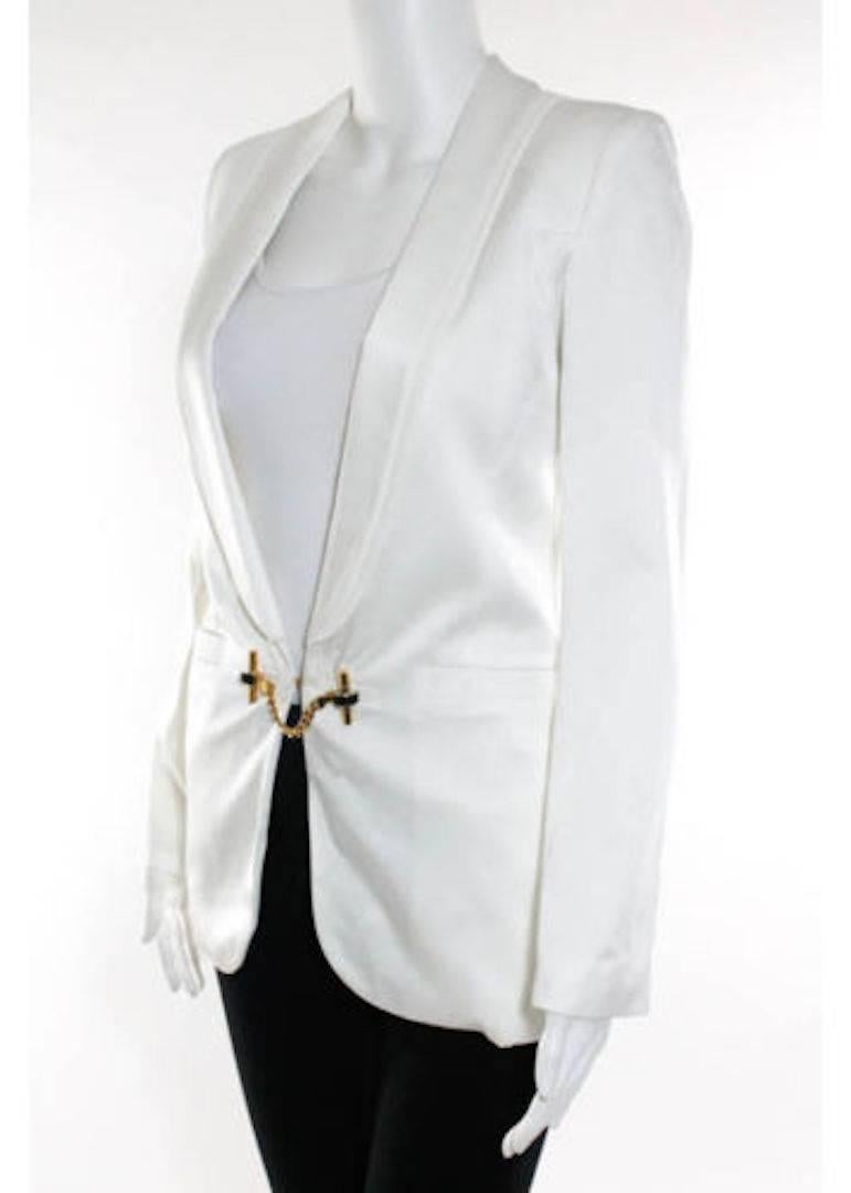 Gray Gucci NEW White Sateen Gold Black Chain Link Day Evening Jacket Blazer - IT 36
