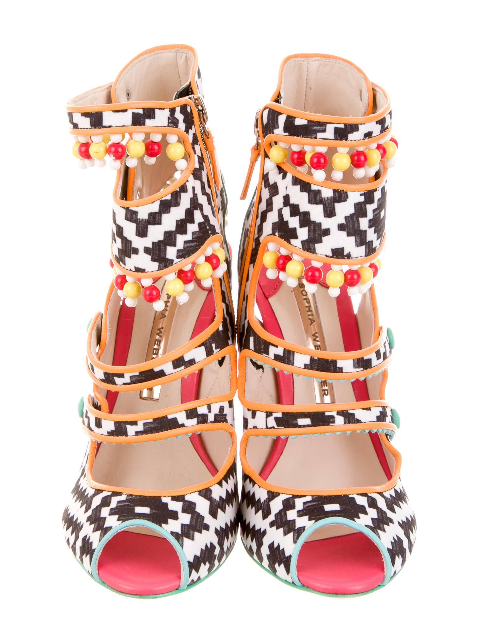 Beige Sophia Webster NEW Multi Color Beaded High Heels Sandals in Box