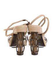 Fendi NEW Tan Nude Suede Cage Chain Metal High Heels Strappy Sandals in Box