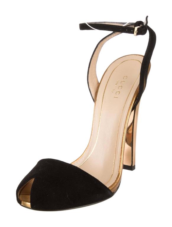 gucci new black suede gold mirror strappy high heels pumps in box at 1stdibs gucci new black suede gold mirror strappy high heels pumps in box at 1stdibs