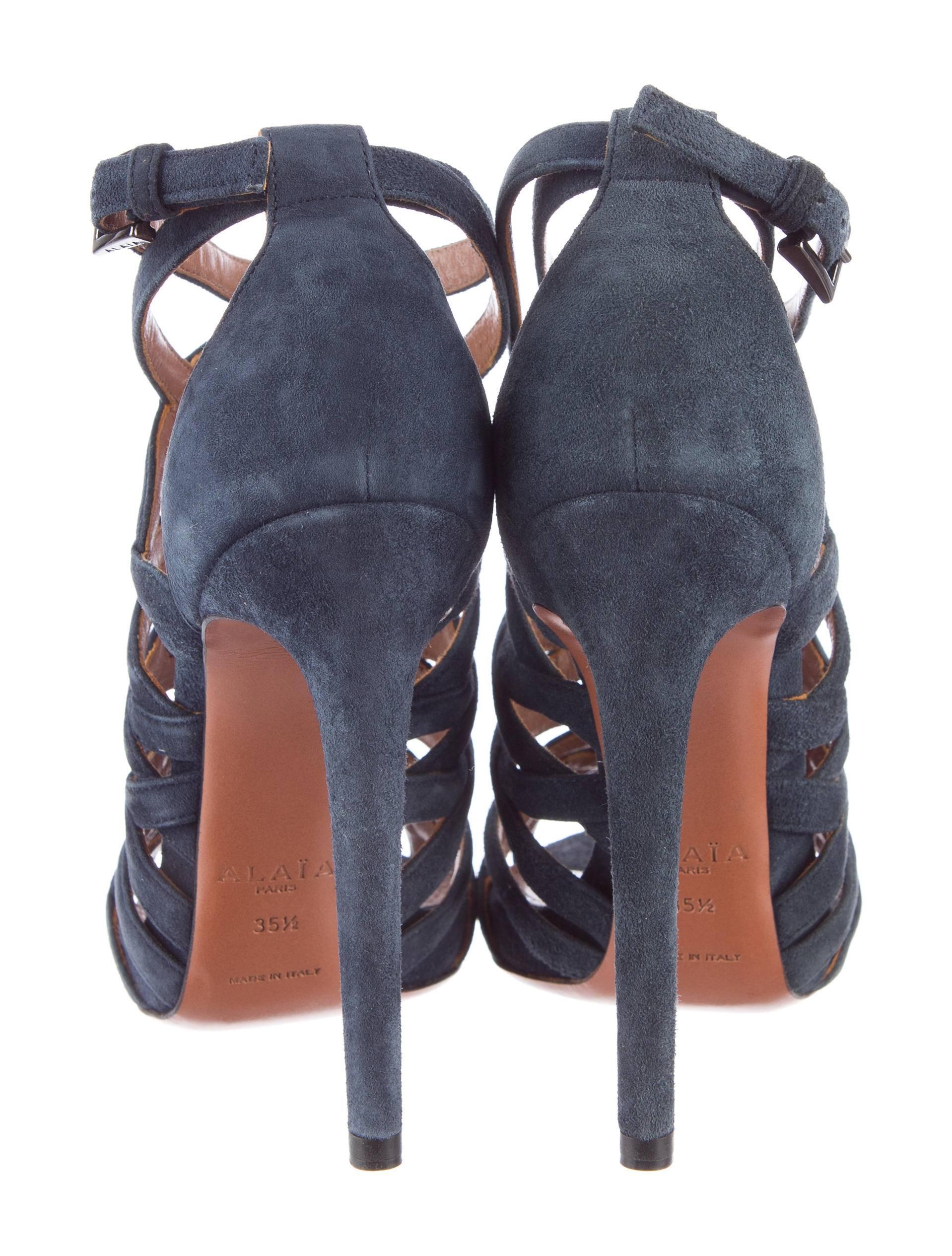 Gray Alaia NEW and SOLD OUT Blue Suede Cut Out Strappy High Heels Sandals in Box 