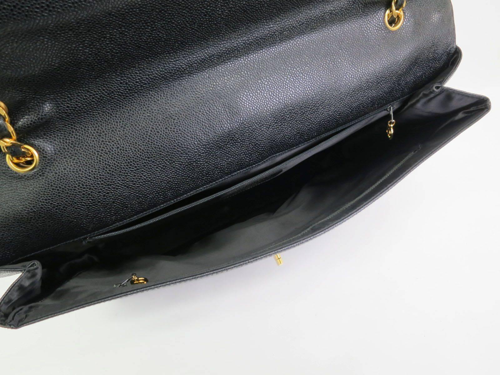 Women's Chanel RARE Black Caviar Supermodel Overnight XL Weekender Shoulder Tote Bag