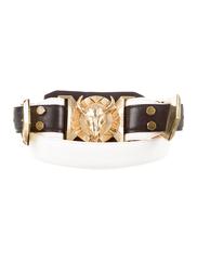 Balmain White Black Leather Gold Brass Horn Head Waist Belt