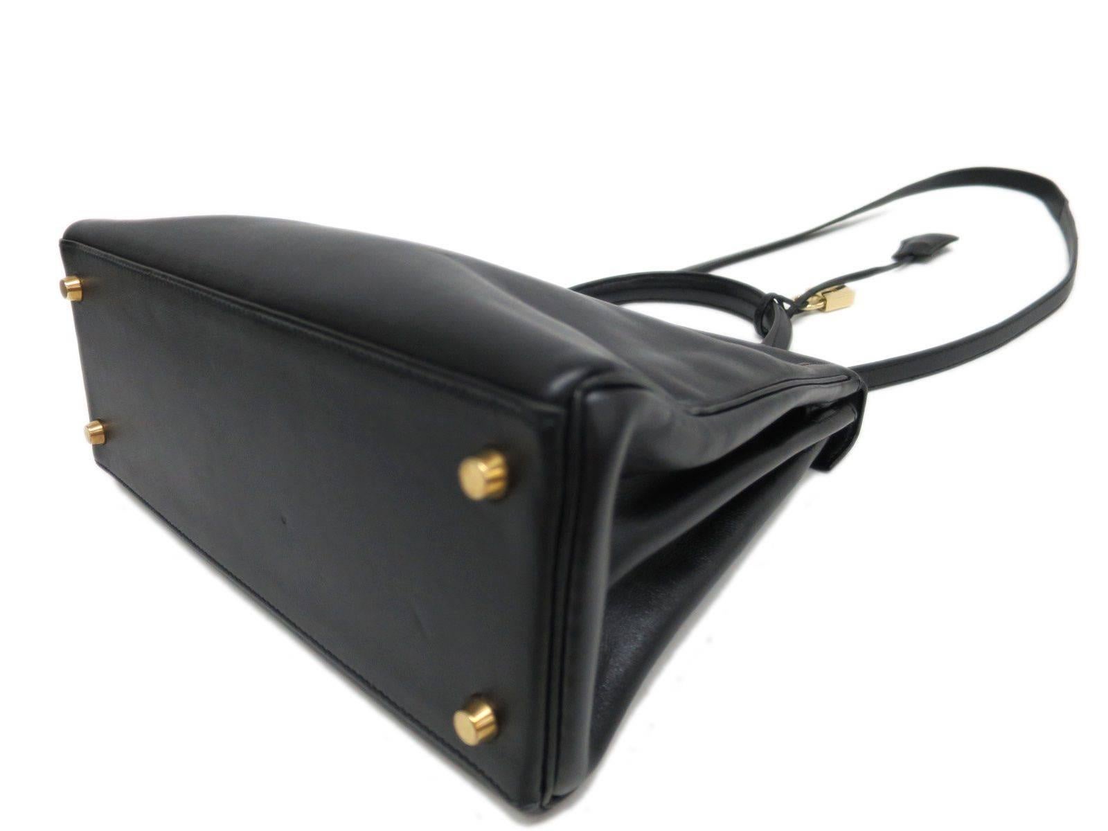 Women's Hermes Black Kelly 28 Top Handle Satchel Shoulder Bag with Accessories in Box