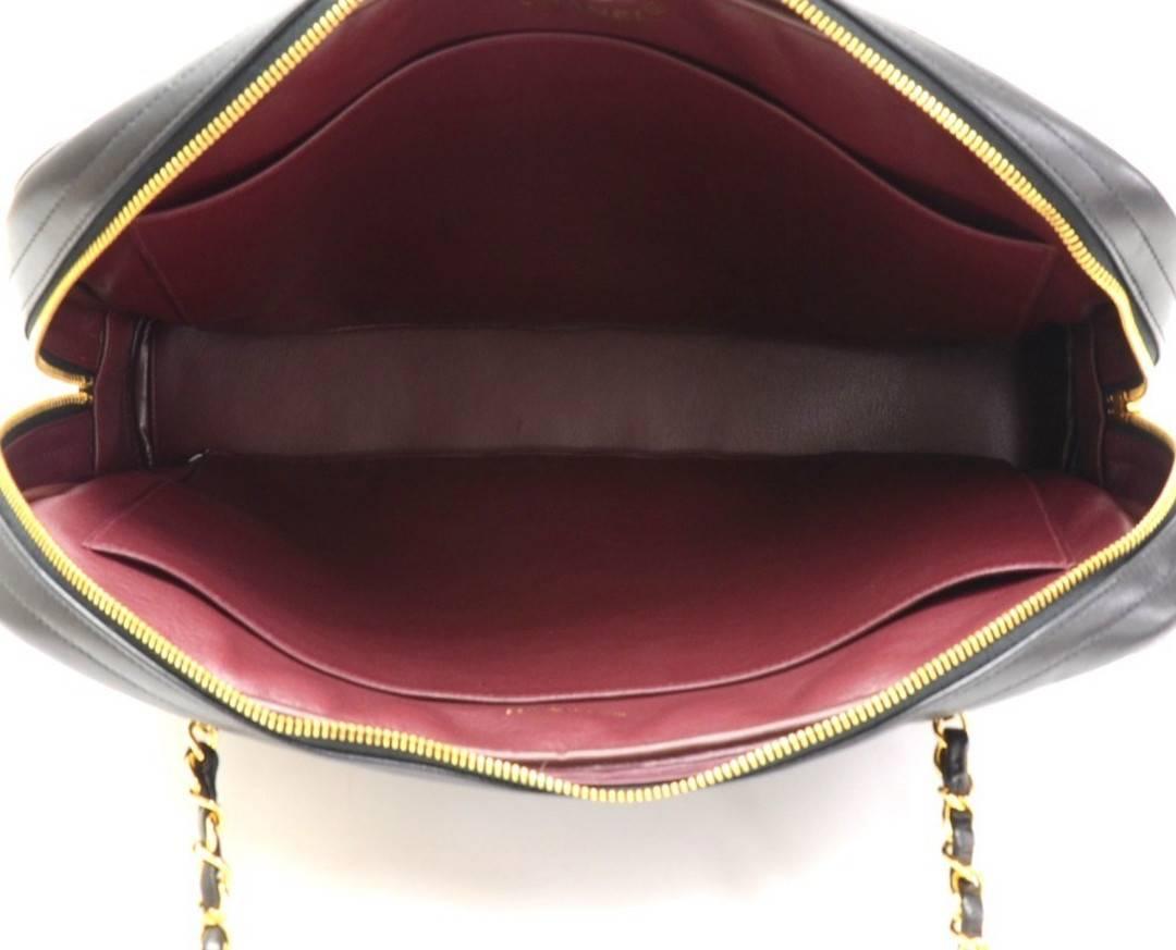 Chanel Vintage Quilted Black Lambskin Leather Gold Chain Large Shoulder Bag 3
