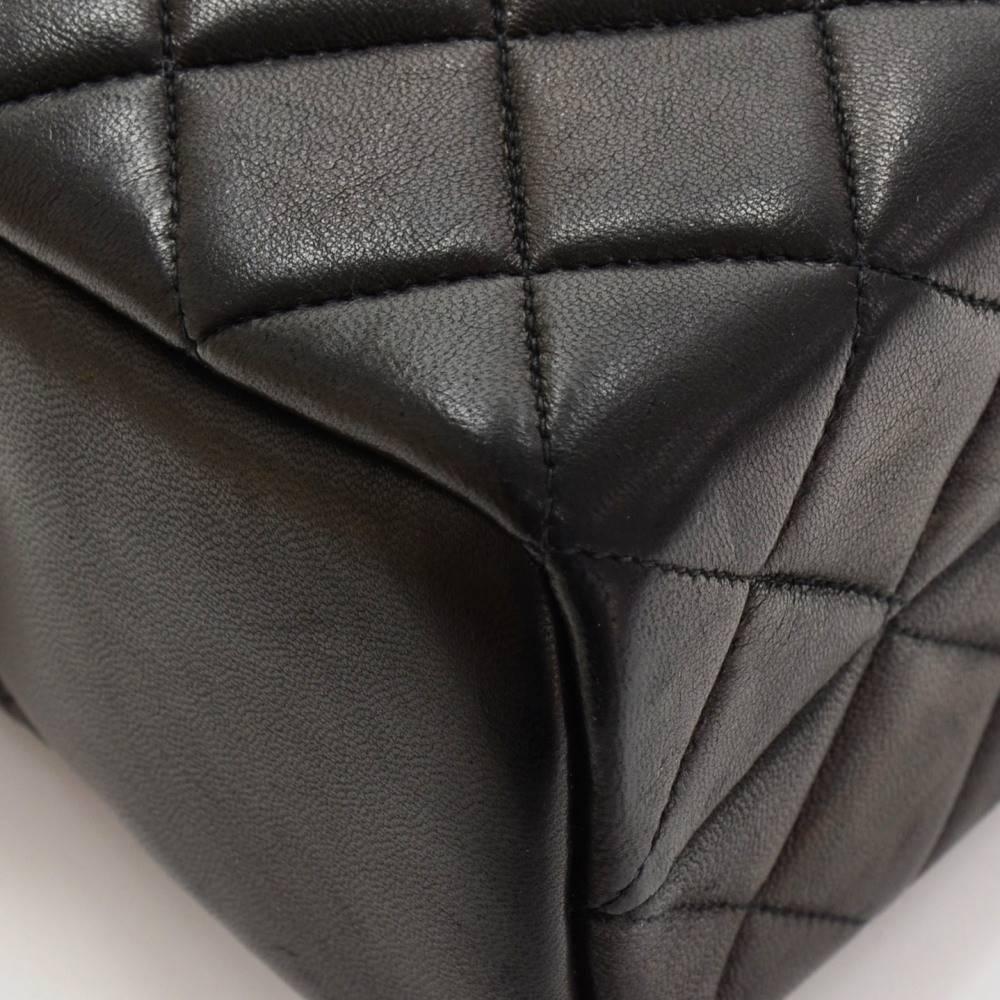 Chanel Vintage Quilted Black Lambskin Leather Gold Chain Large Shoulder Bag 2