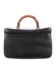 Gucci Rare Vintage Black Leather Gold Bamboo Vanity Jewelry Case Top Handle Bag