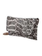 Lanvin NEW Black Cream Snakeskin Leather Gold Chain Evening Flap Shoulder Bag