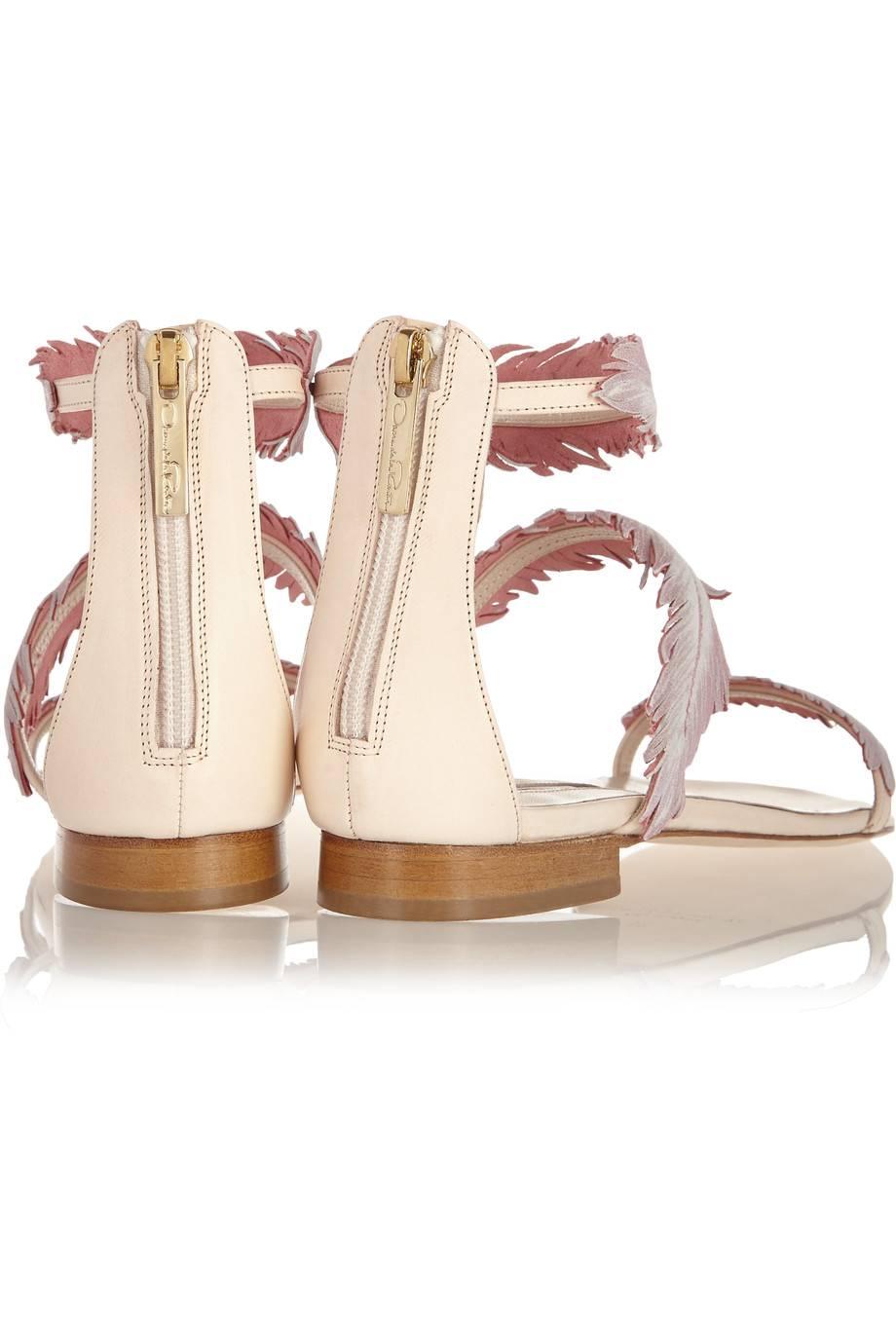 Beige Oscar de la Renta NEW & SOLD OUT Cream Pink Leather Sandals Flats Shoes in Box