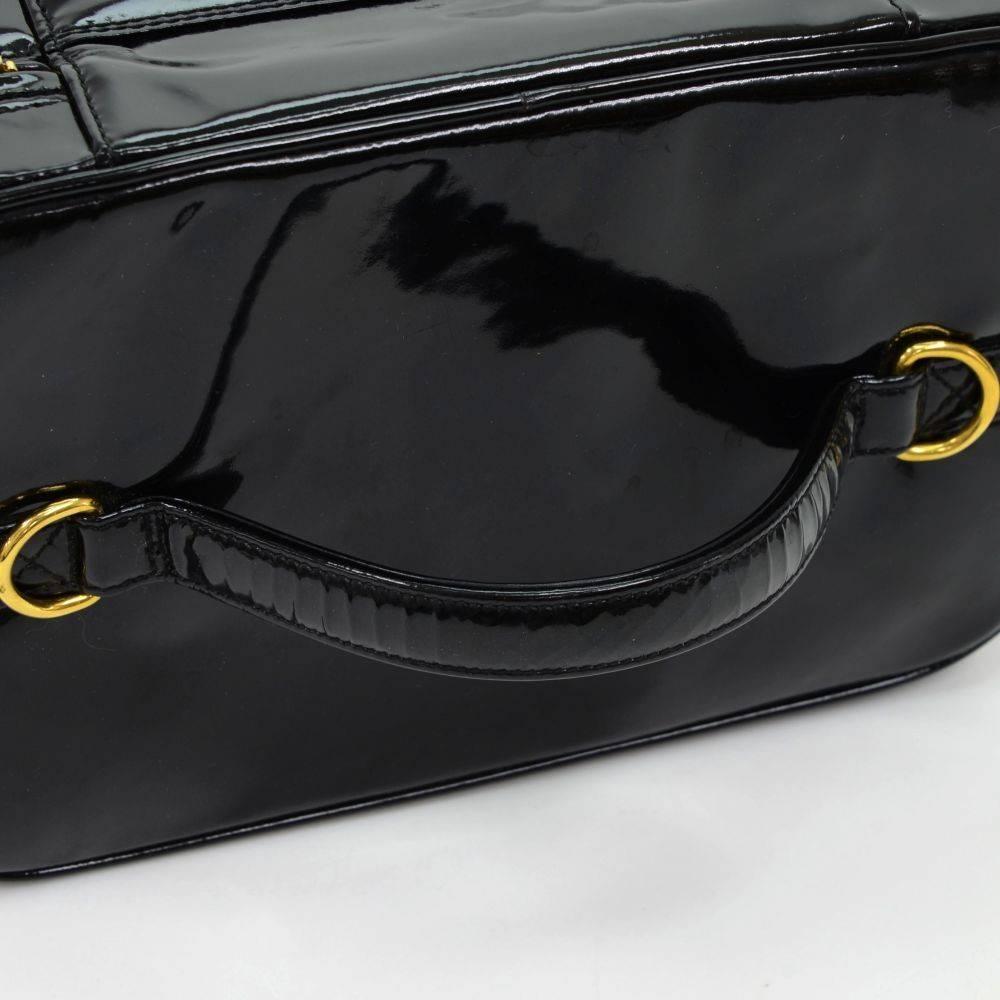 Chanel RARE Black Patent Leather Large Jewelry Travel Beauty Case Top Handle Bag In Excellent Condition In Chicago, IL