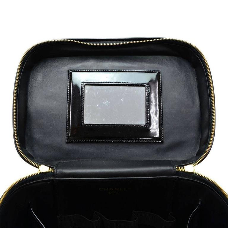Chanel RARE Black Patent Leather Large Jewelry Travel Beauty Case Top